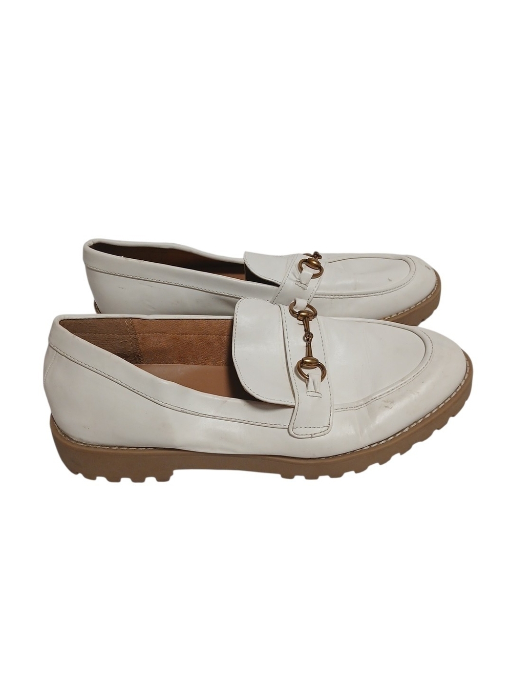 a new day White Leather Loafers with Gold Bit